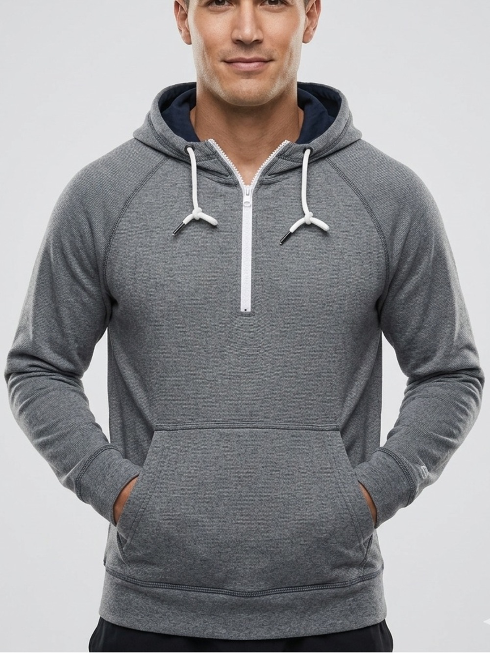 Layer 8 Men’s Gray Blue Striped Half Zip Hoodie Small